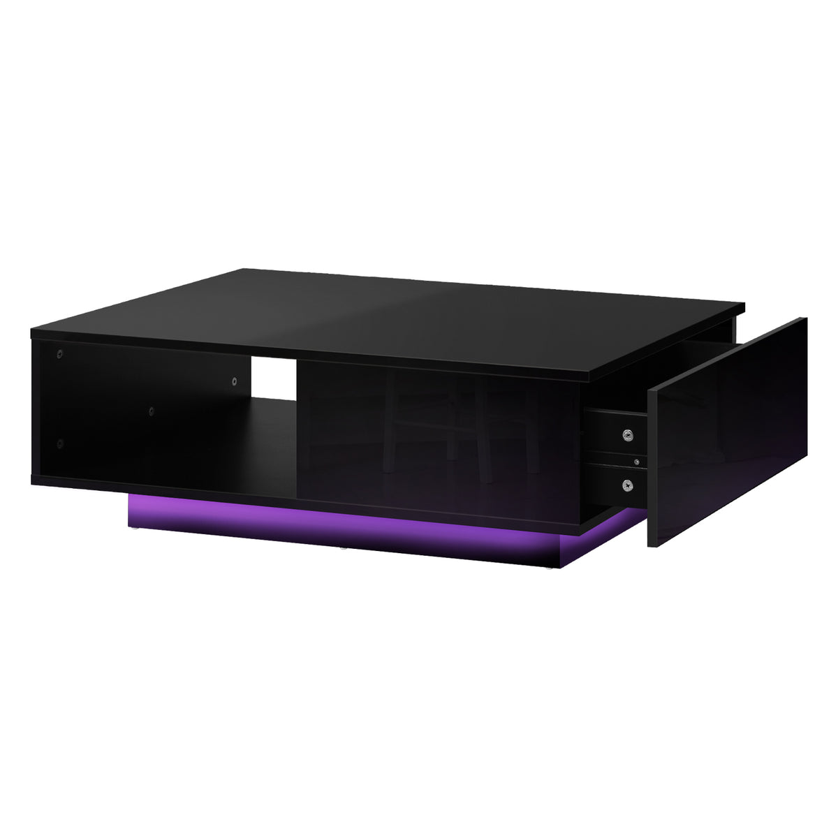 Oikiture Coffee Table Led Light High Gloss Storage Drawer Modern Furni