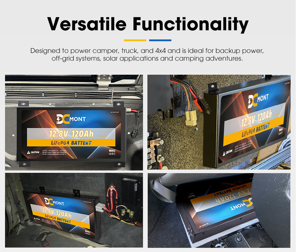 DC MONT 12V 120Ah Slimline Lithium Battery LiFePO4 Phosphate Deep Cycle Charger