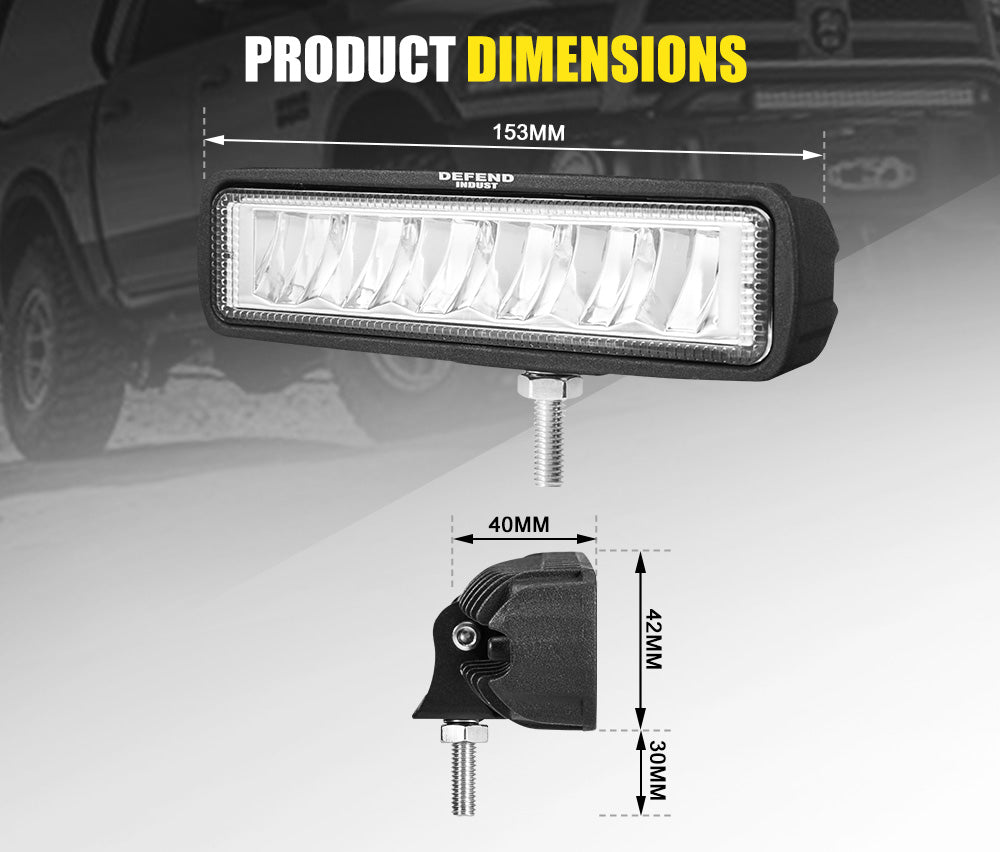 Defend Indust 6inch Led Light Bar 1 Lux @ 150M IP67 5,760 Lumens