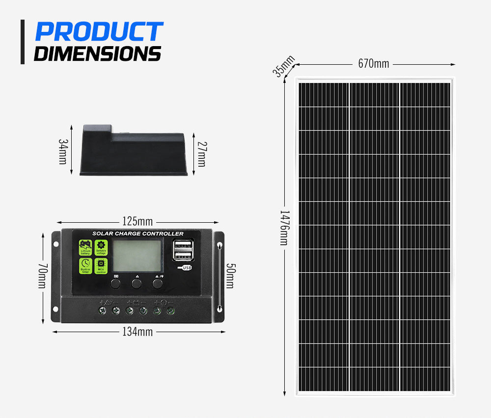 12V 200W Solar Panel Kit Mono Fixed Caravan Camping Power Battery Charging