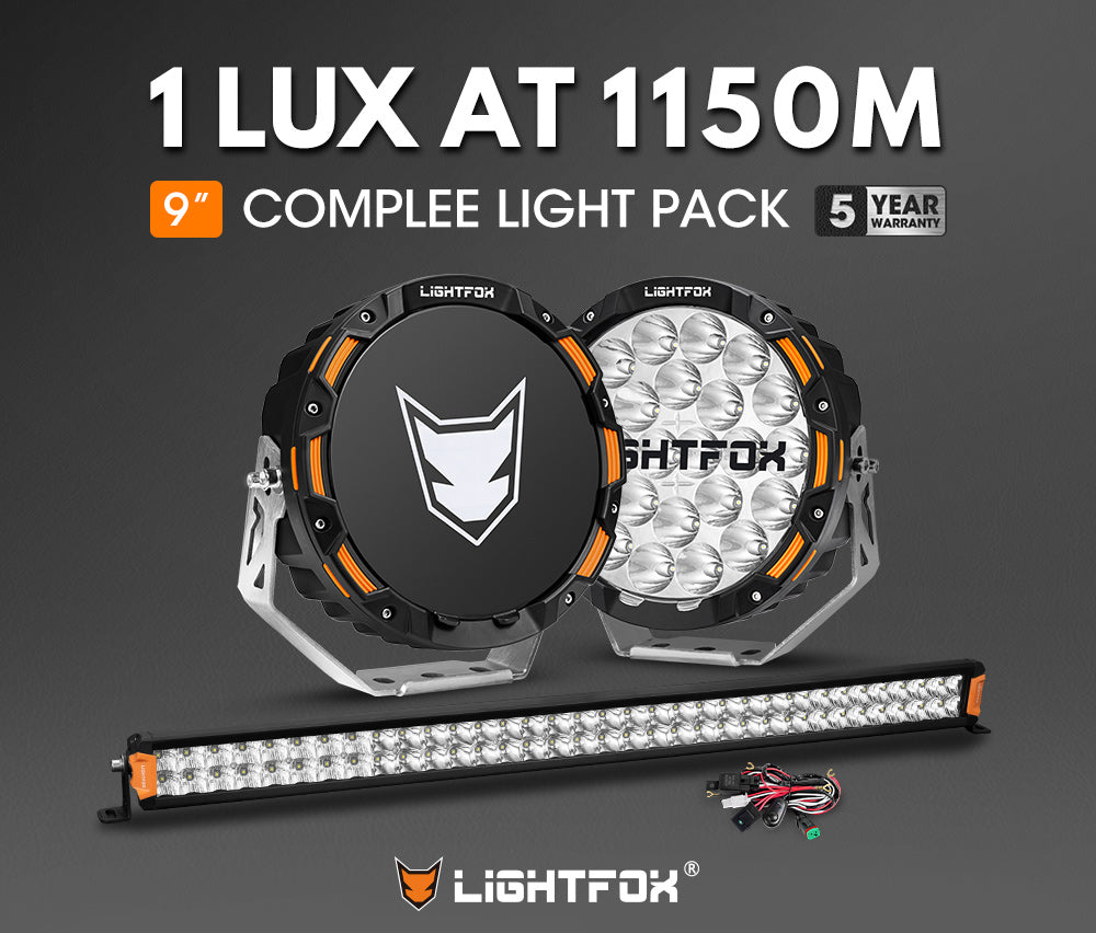 Lightfox OSRAM 9 inch LED Driving Lights + 40 inch Dual Row LED Light Bar + Wiring Kit