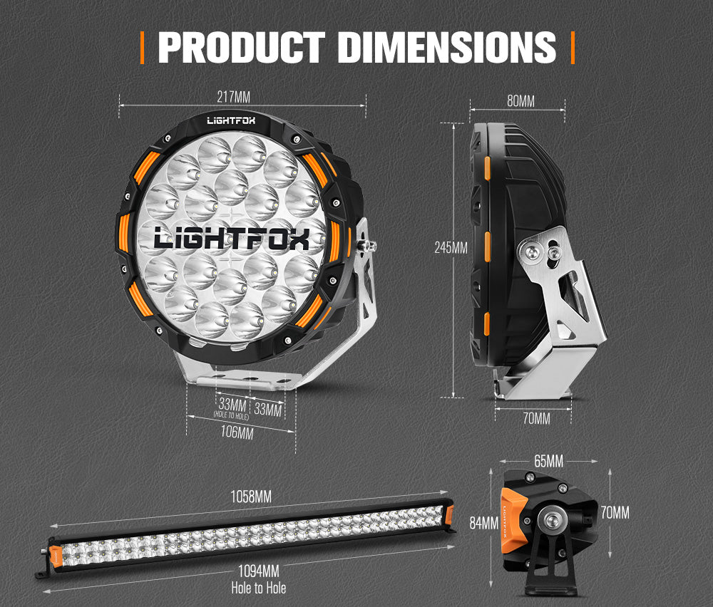 Lightfox OSRAM 9 inch LED Driving Lights + 40 inch Dual Row LED Light Bar + Wiring Kit