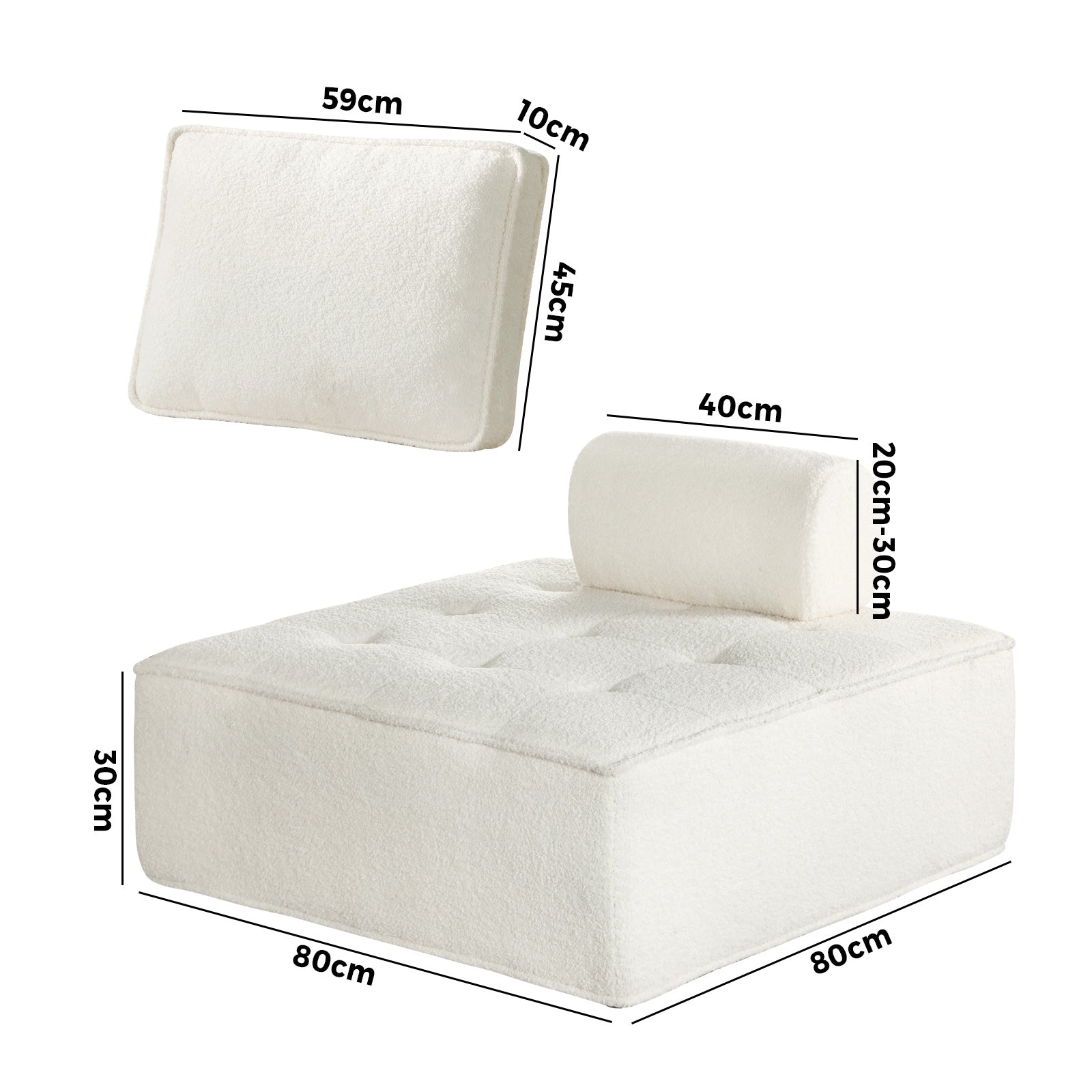 Oikiture Modular Sofa Lounge Chair Armless Adjustable Back Cushion Sherpa White