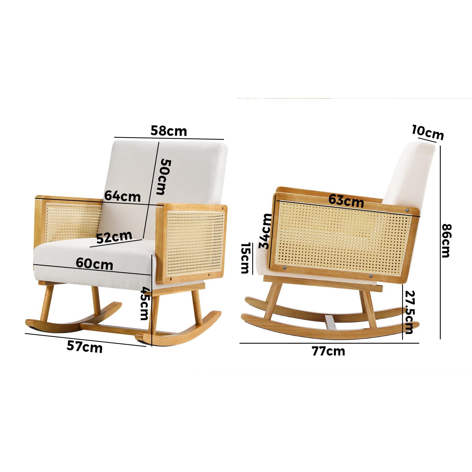 Oikiture Rocking Chair Nursing Armchair Linen Accent Chairs PE Rattan