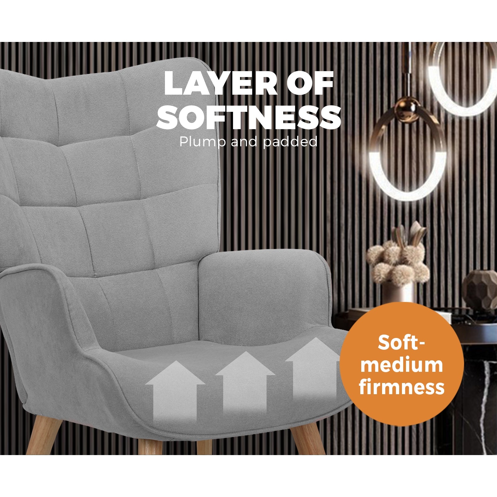 Oikiture Armchair Lounge Chair Ottoman Accent Armchairs Fabric Sofa Chairs Grey