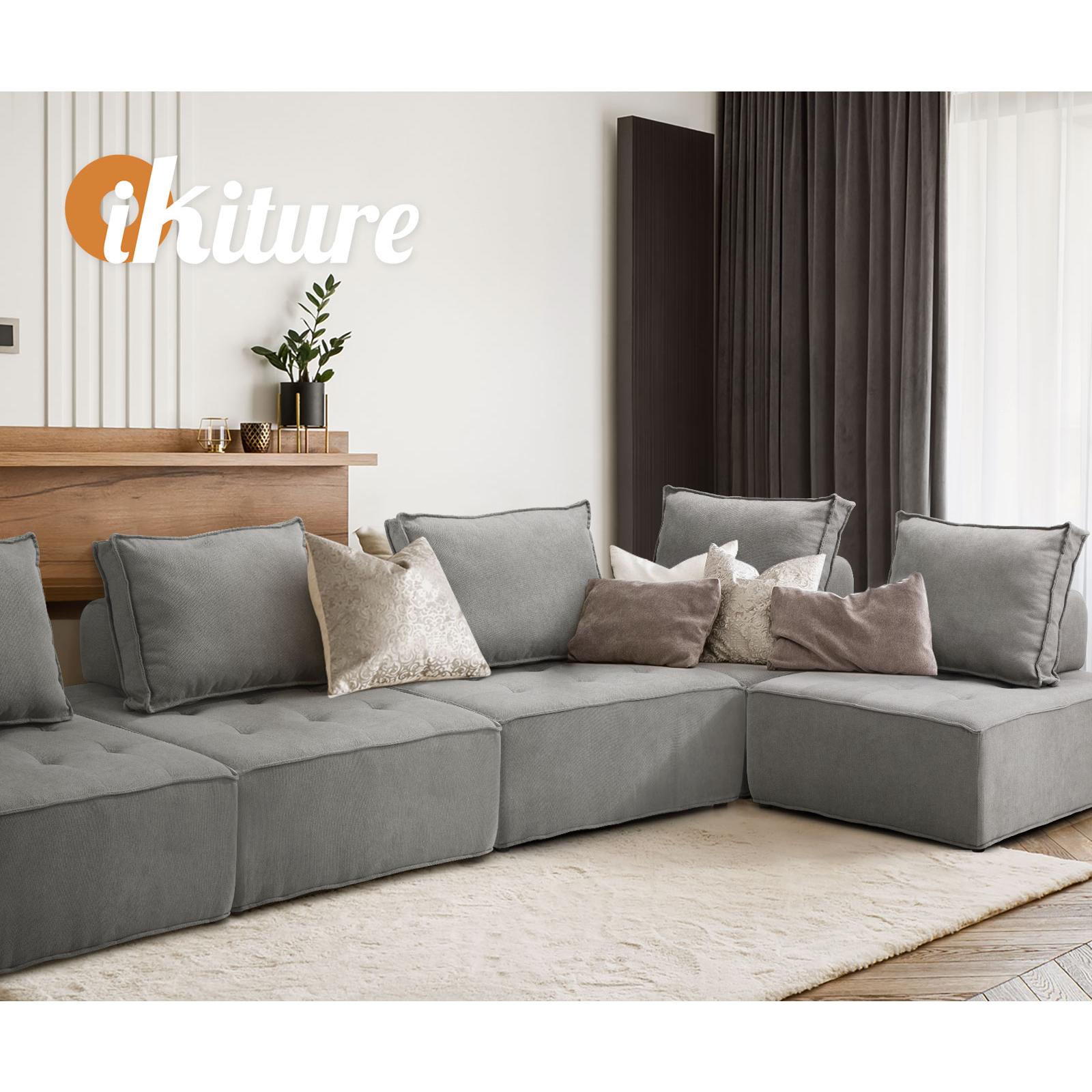 Oikiture 3PCS Modular Sofa Lounge Chair Armless Adjustable Back Linen Grey