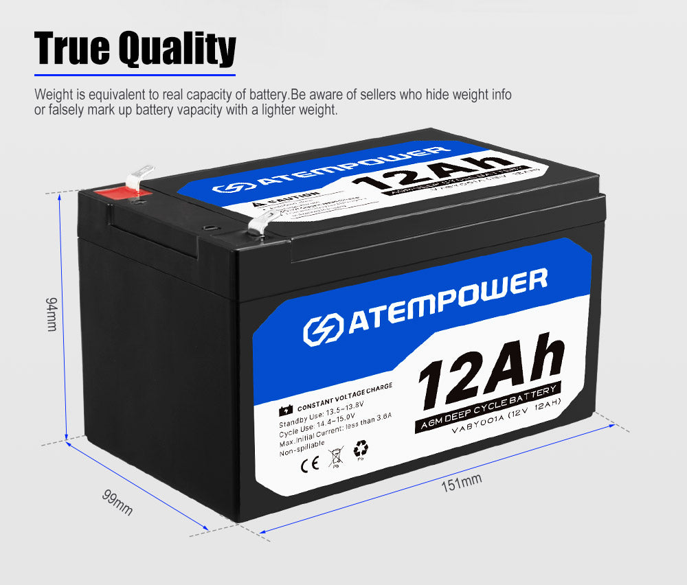 Atem Power 2X 12AH 12V AGM Deep Cycle Battery SLA UPS Solar Alarm Toy Camping 4WD