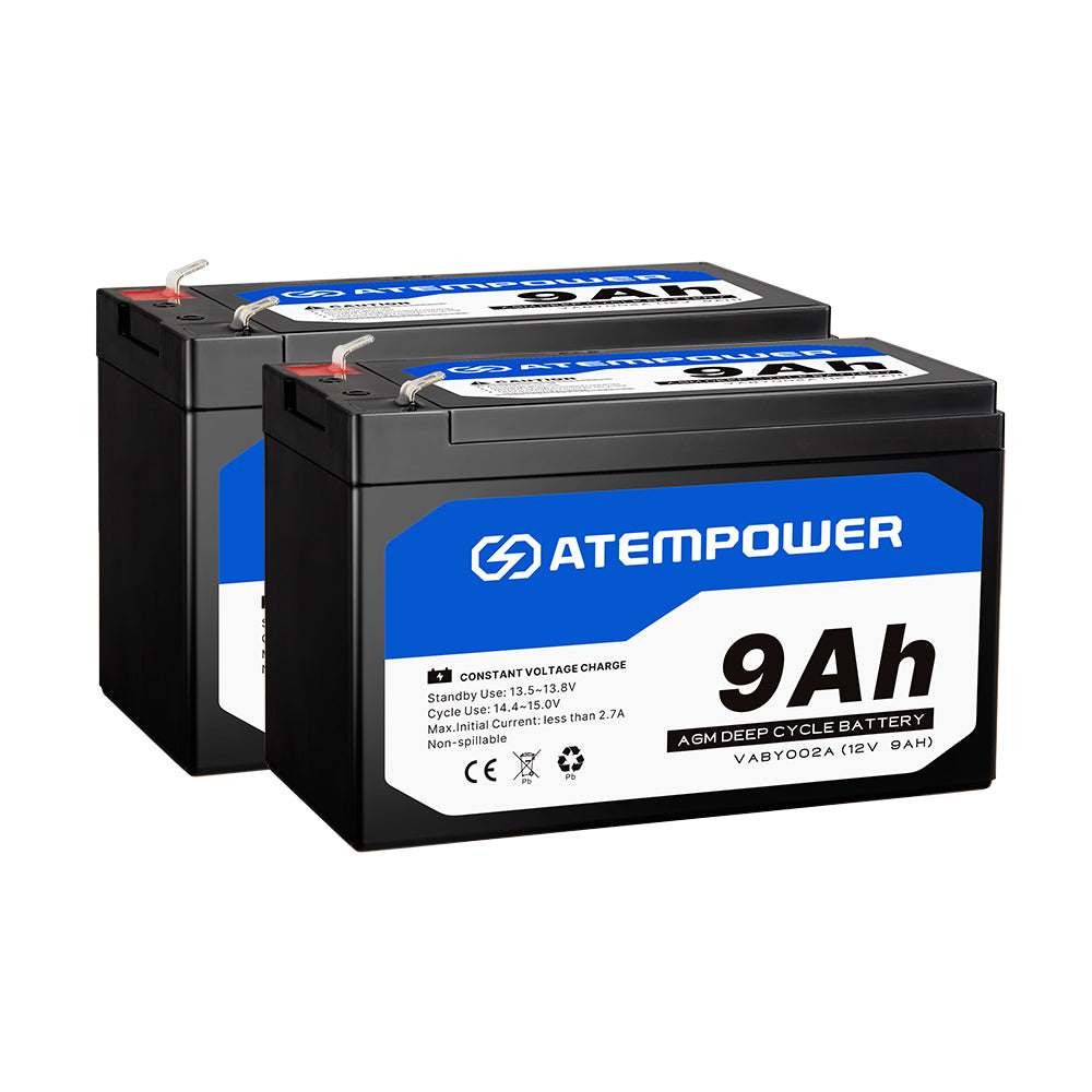 Atem Power 2X 9AH AGM Battery AMP Lead Acid SLA Deep Cycle Battery Dual Solar Power