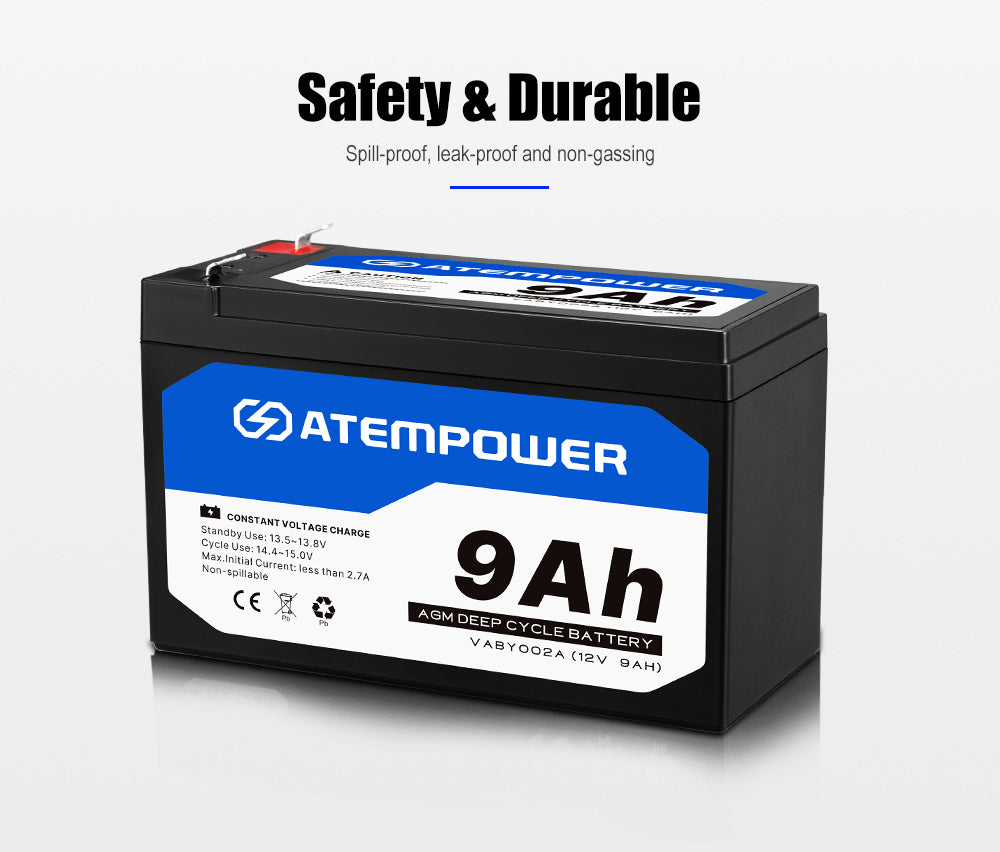 Atem Power 2X 9AH AGM Battery AMP Lead Acid SLA Deep Cycle Battery Dual Solar Power