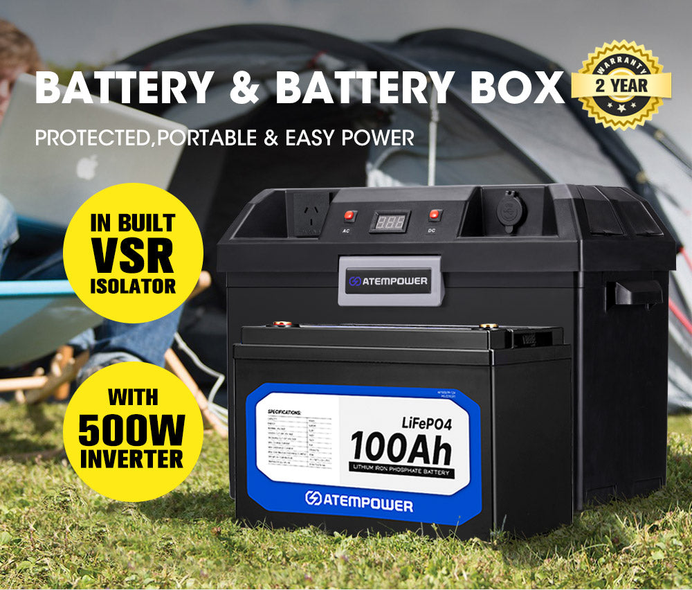 Atem Power Battery Box with 500W Inverter built-in VSR Isolator  + 100Ah 12V Lithium Battery