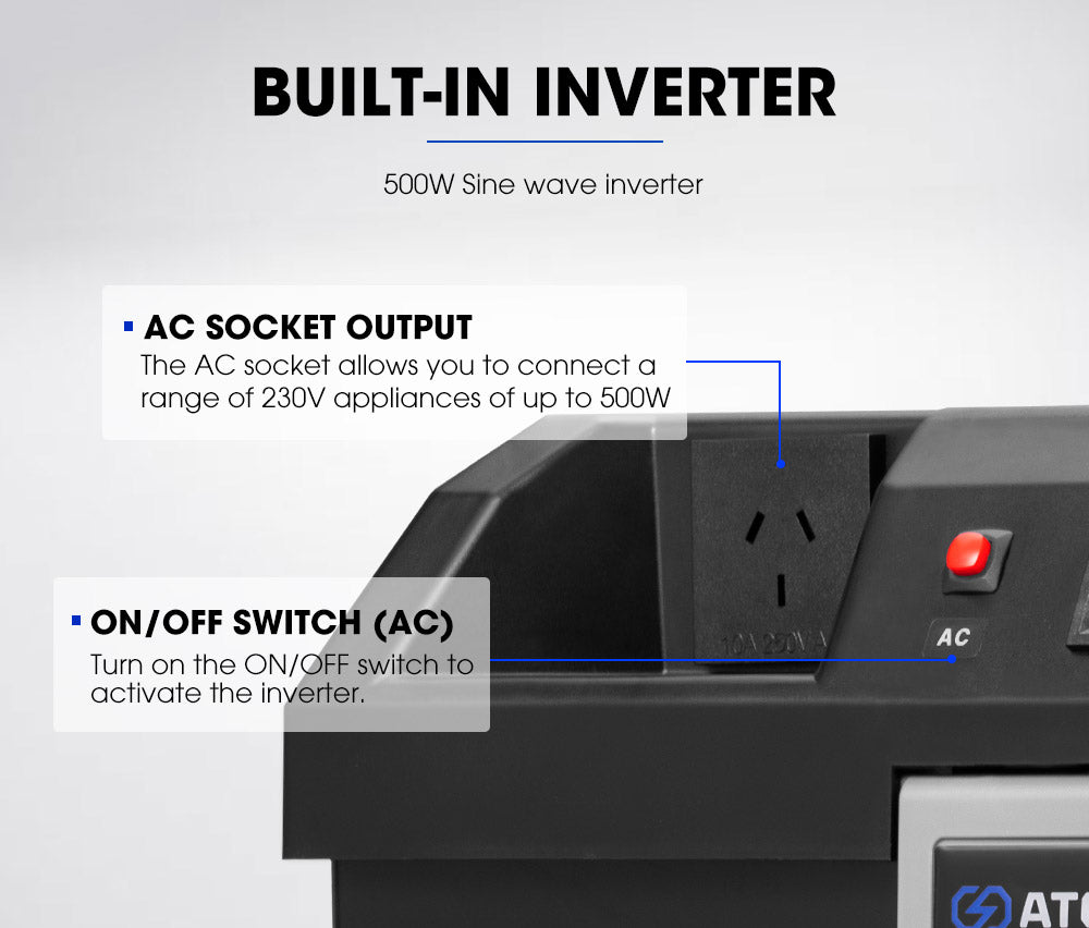 Atem Power Battery Box with 500W Inverter built-in VSR Isolator  + 100Ah 12V Lithium Battery