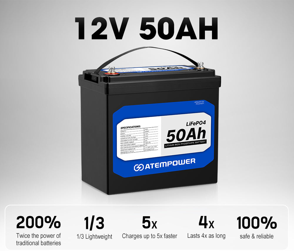 Atem Power 50Ah 12V LiFePO4 Lithium Battery