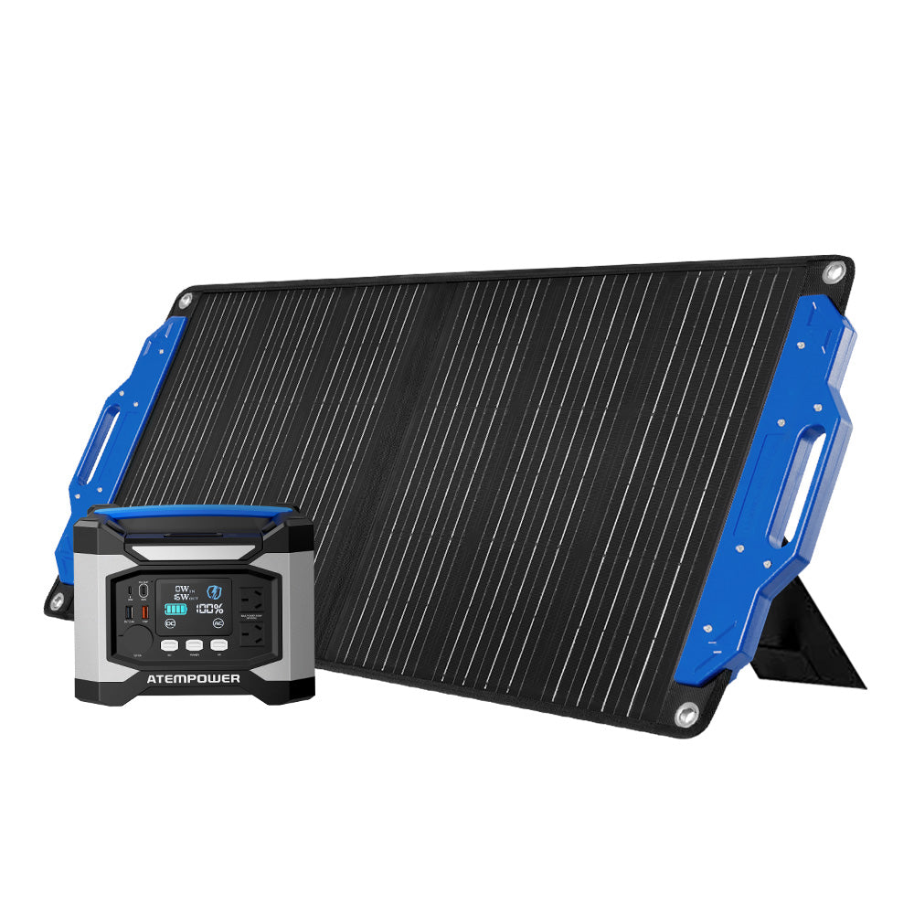 ATEM POWER 12V 100W Folding Solar Panel with 500W Portable Power Stati