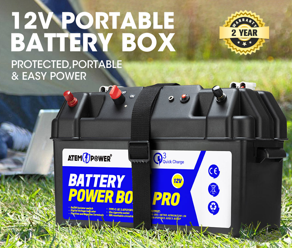 Atem Power 12V Battery Box w/ Monitor Portable Deep Cycle Batteries Type C Quick Charge USB