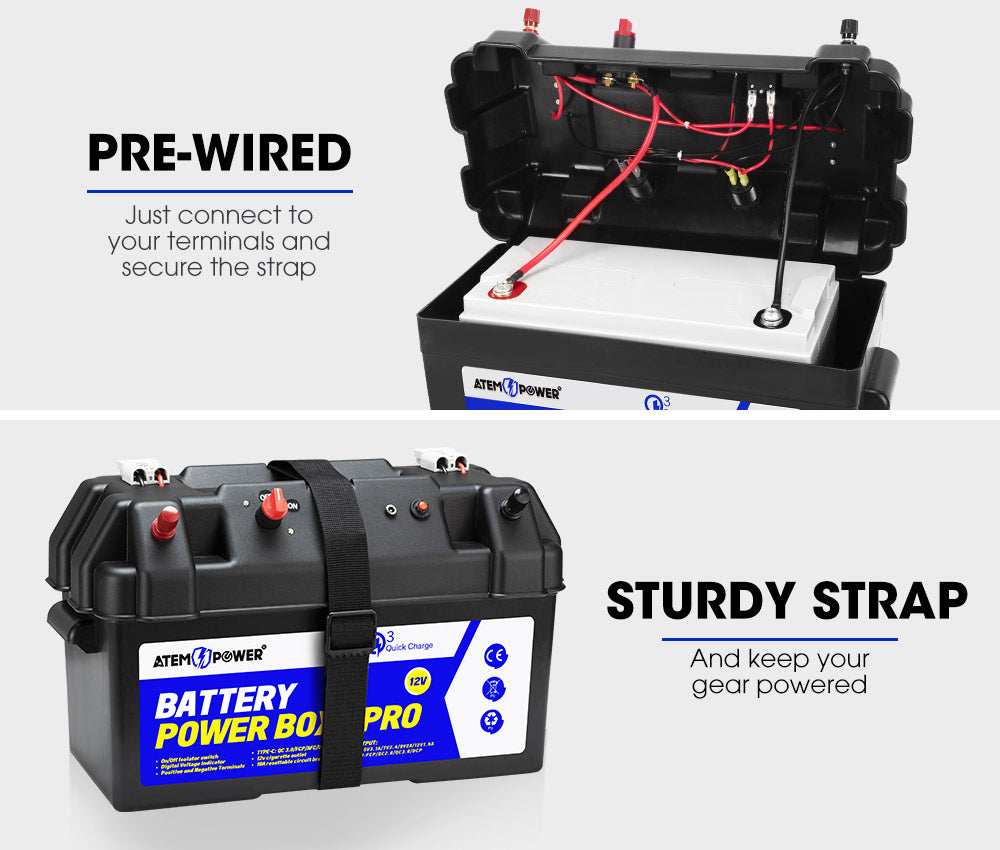 Atem Power 12V Battery Box w/ Monitor Portable Deep Cycle Batteries Type C Quick Charge USB