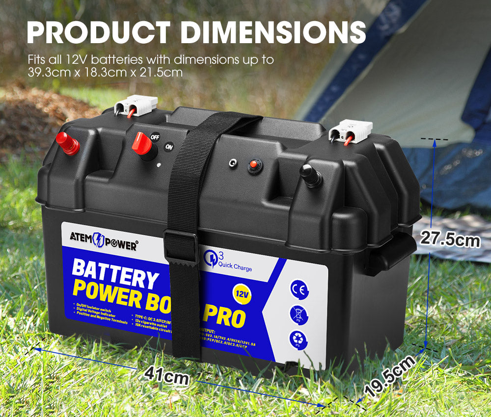 Atem Power 12V Battery Box w/ Monitor Portable Deep Cycle Batteries Type C Quick Charge USB