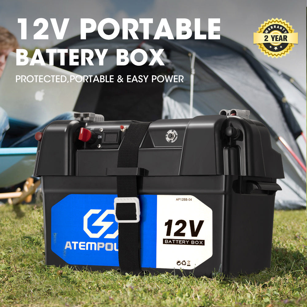 Atem Power Battery Box 12V Portable Deep Cycle AGM Universal Large Marine