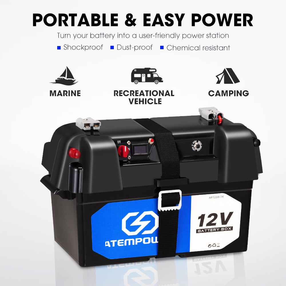 Atem Power Battery Box 12V Portable Deep Cycle AGM Universal Large Marine