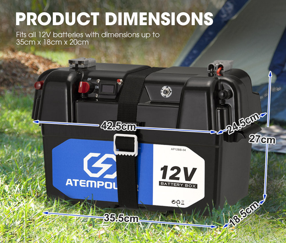 Atem Power Battery Box 12V Portable Deep Cycle AGM Universal Large Marine