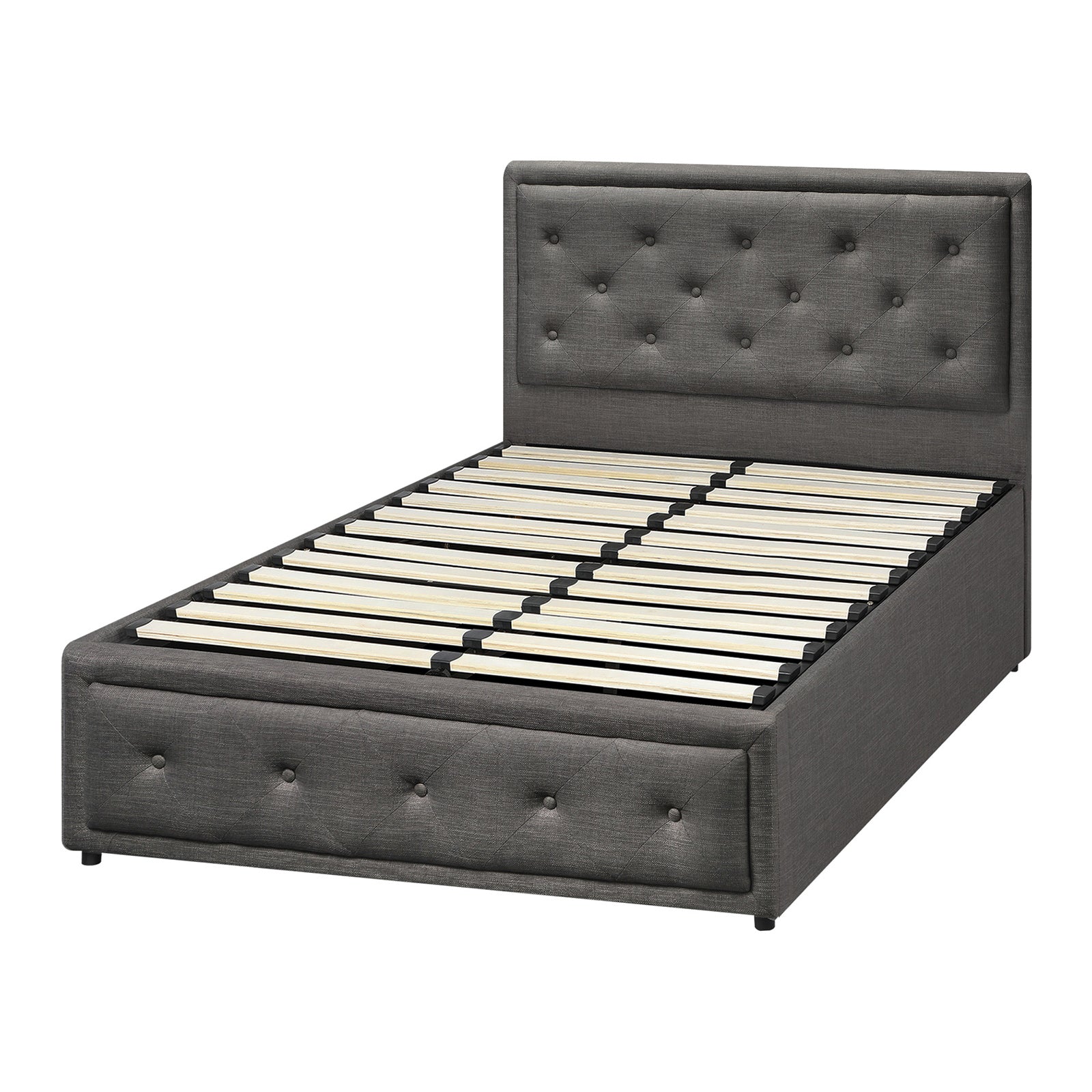 Oikiture Bed Frame King Single Size Gas Lift Base With Storage Grey Fabric