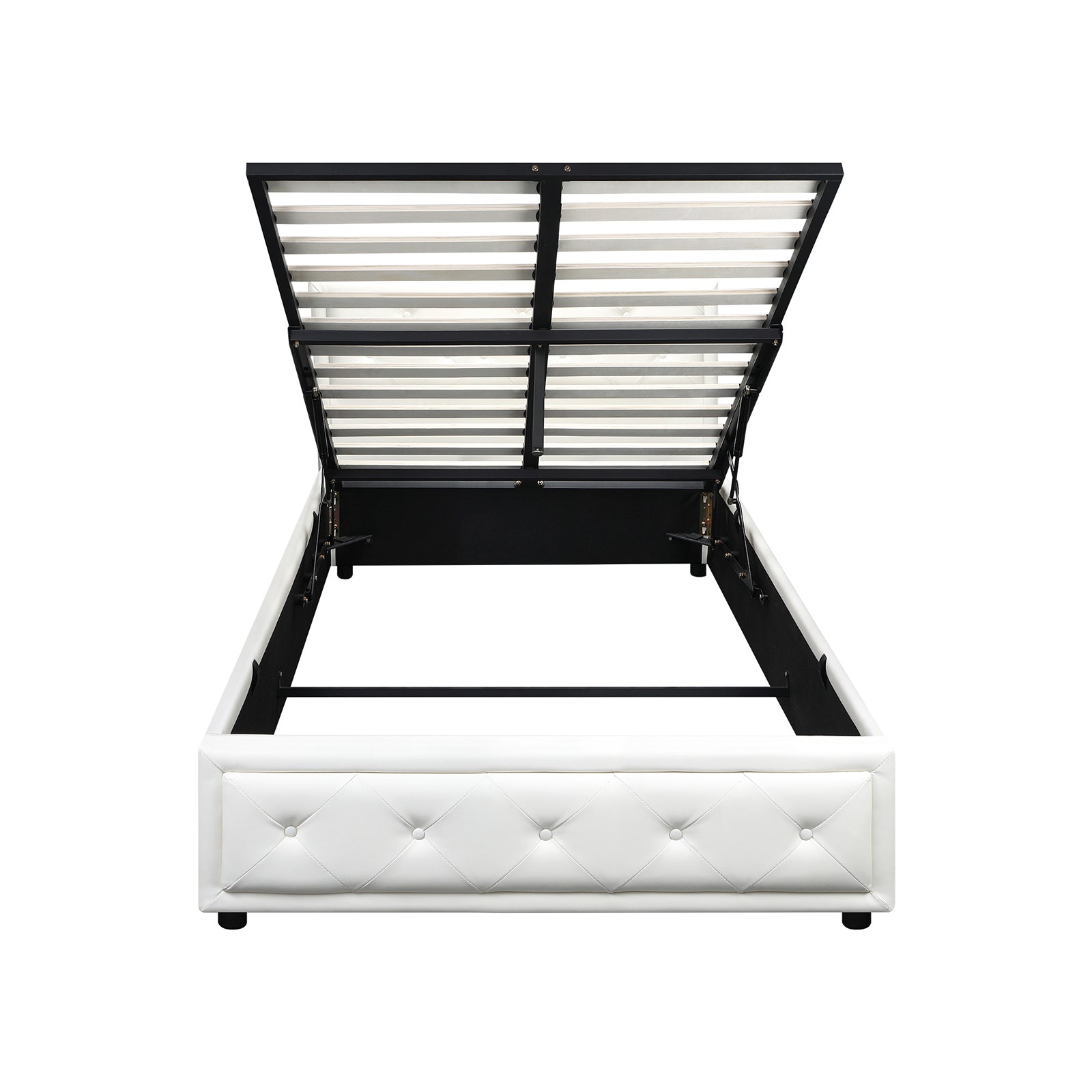 Oikiture Bed Frame King Single Size Gas Lift Base With Storage White Leather