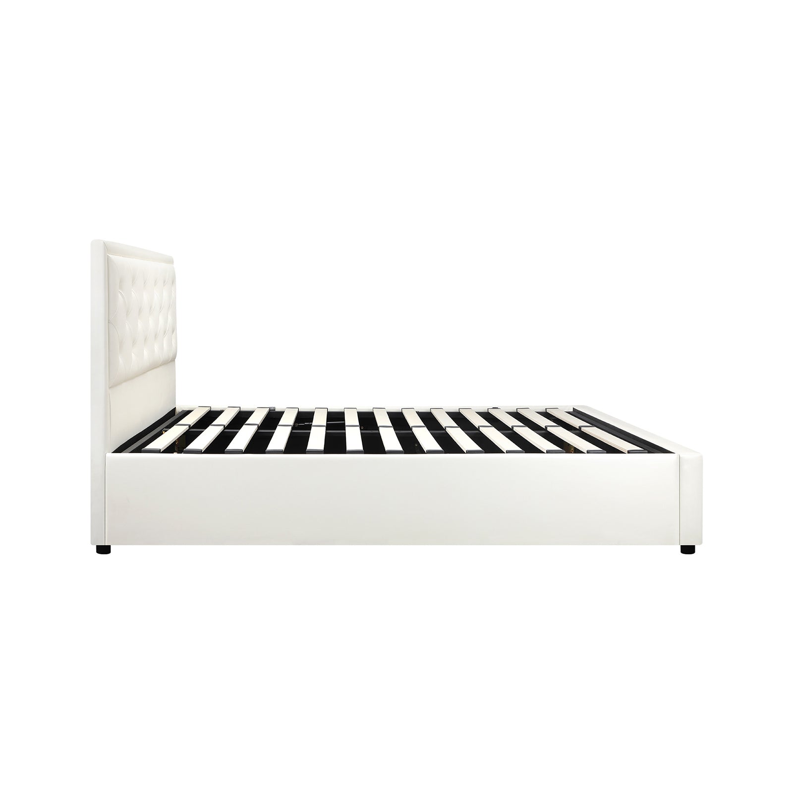 Oikiture Bed Frame King Single Size Gas Lift Base With Storage White Leather