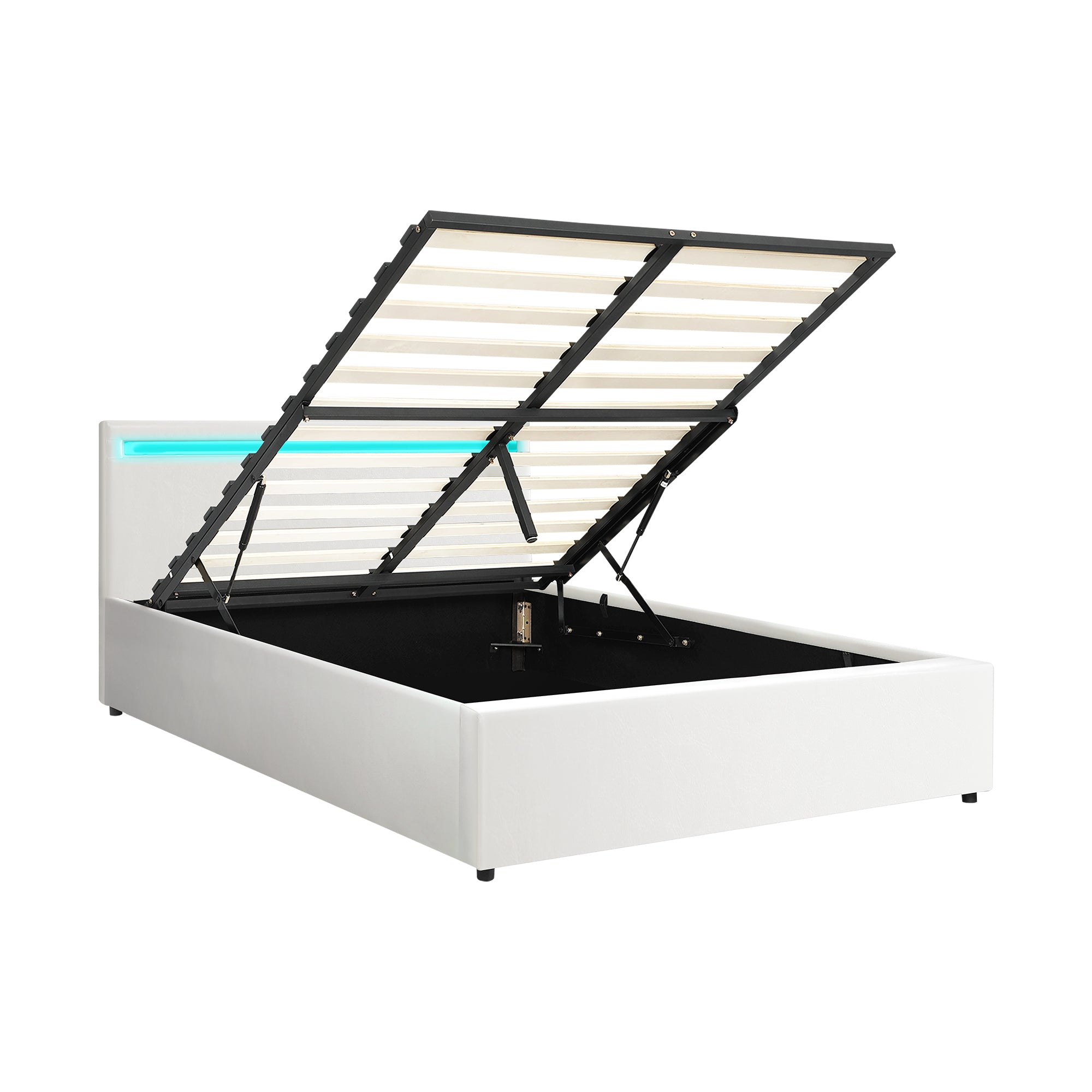 Oikiture Bed Frame Queen Double King Single RGB LED Gas Lift Base Storage White