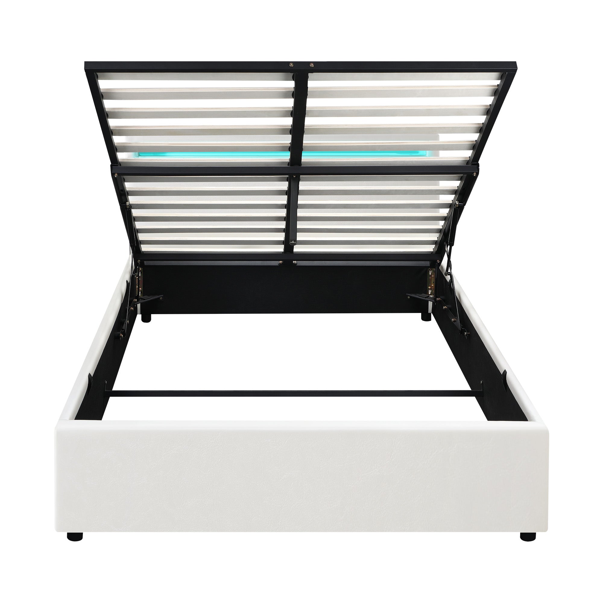 Oikiture Bed Frame Queen Double King Single RGB LED Gas Lift Base Storage White