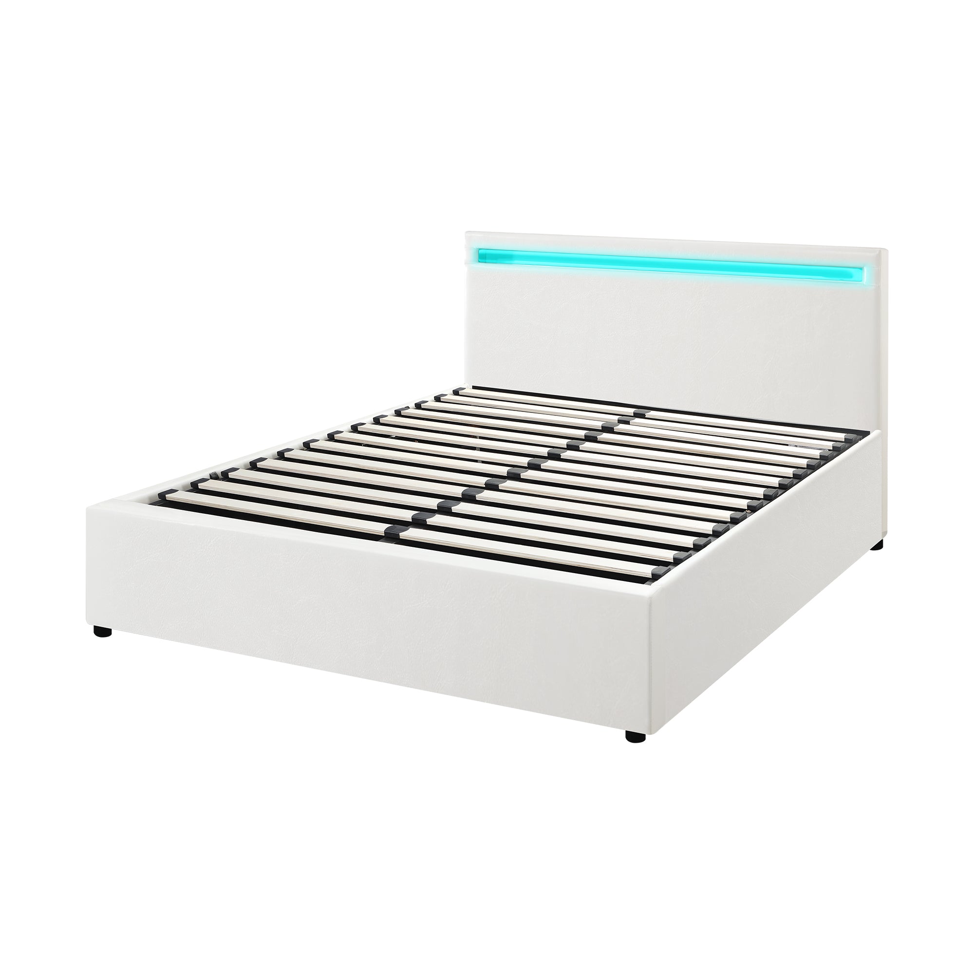 Oikiture Bed Frame Queen Double King Single RGB LED Gas Lift Base Storage White