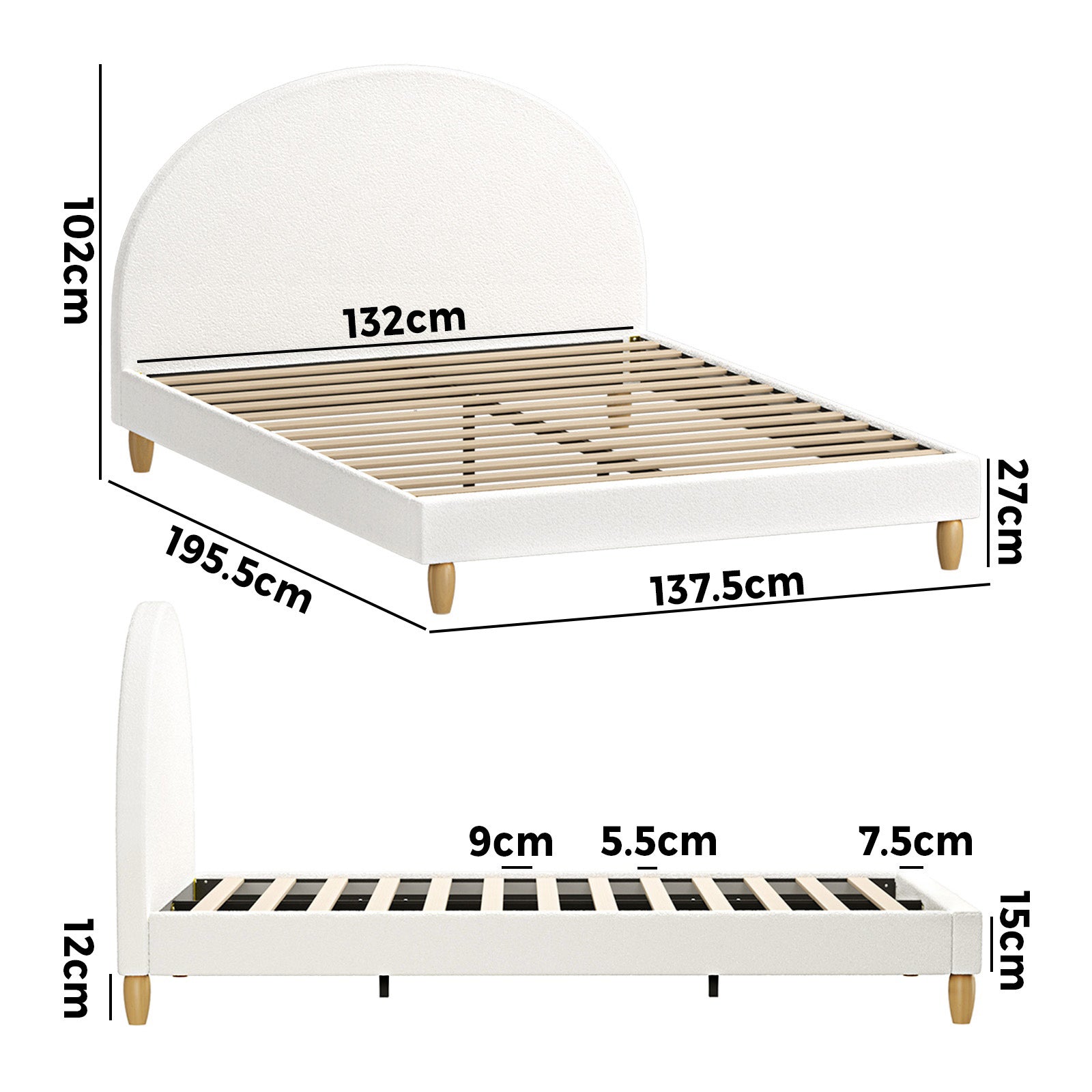 Oikiture Bed Frame Double Size Boucle Fabric Arched Beds Platform