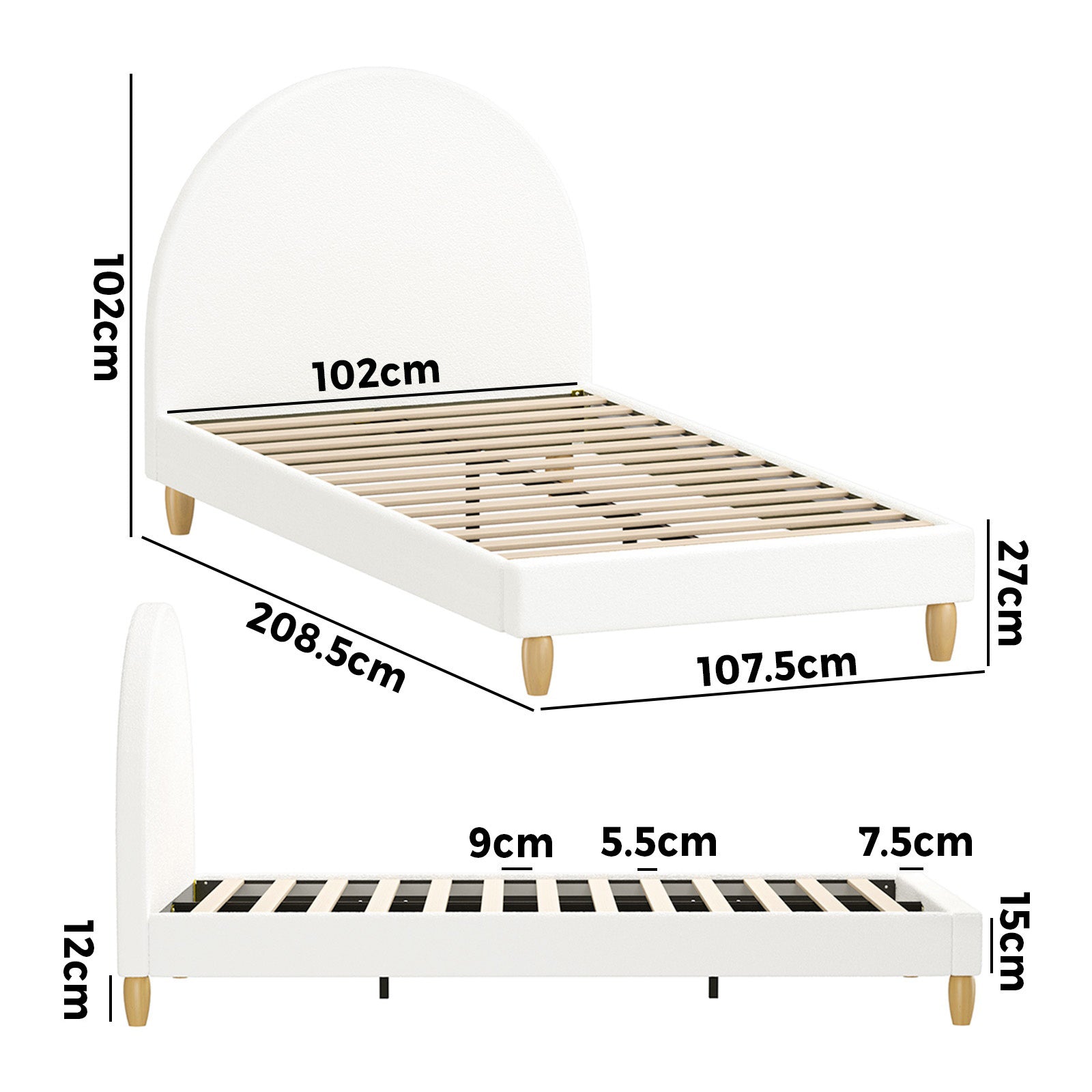 Oikiture Bed Frame King Single Size Boucle Fabric Arched Beds Platform