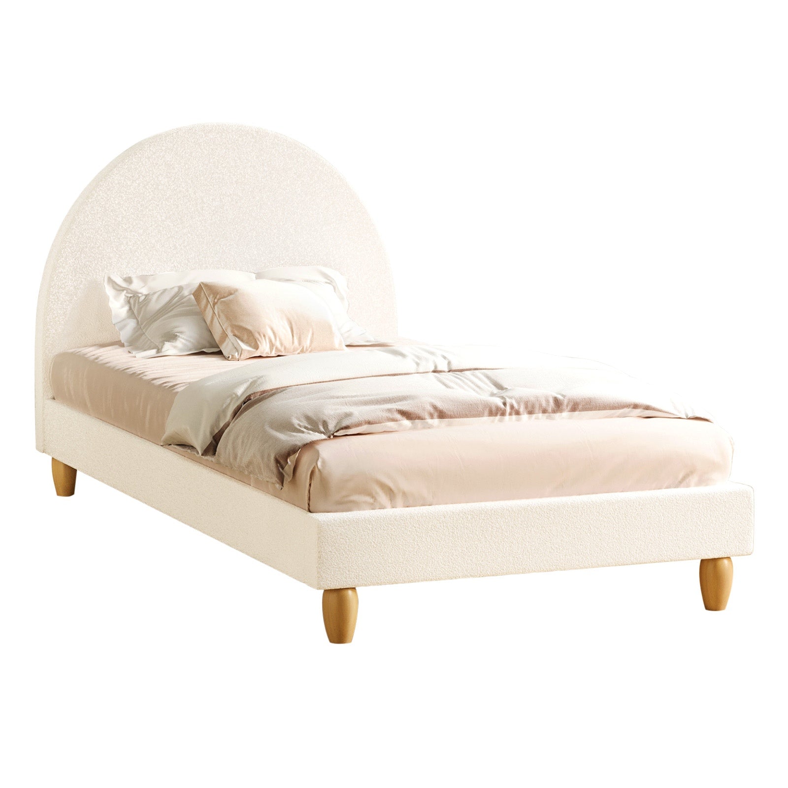 Oikiture Bed Frame King Single Size Boucle Fabric Arched Beds Platform