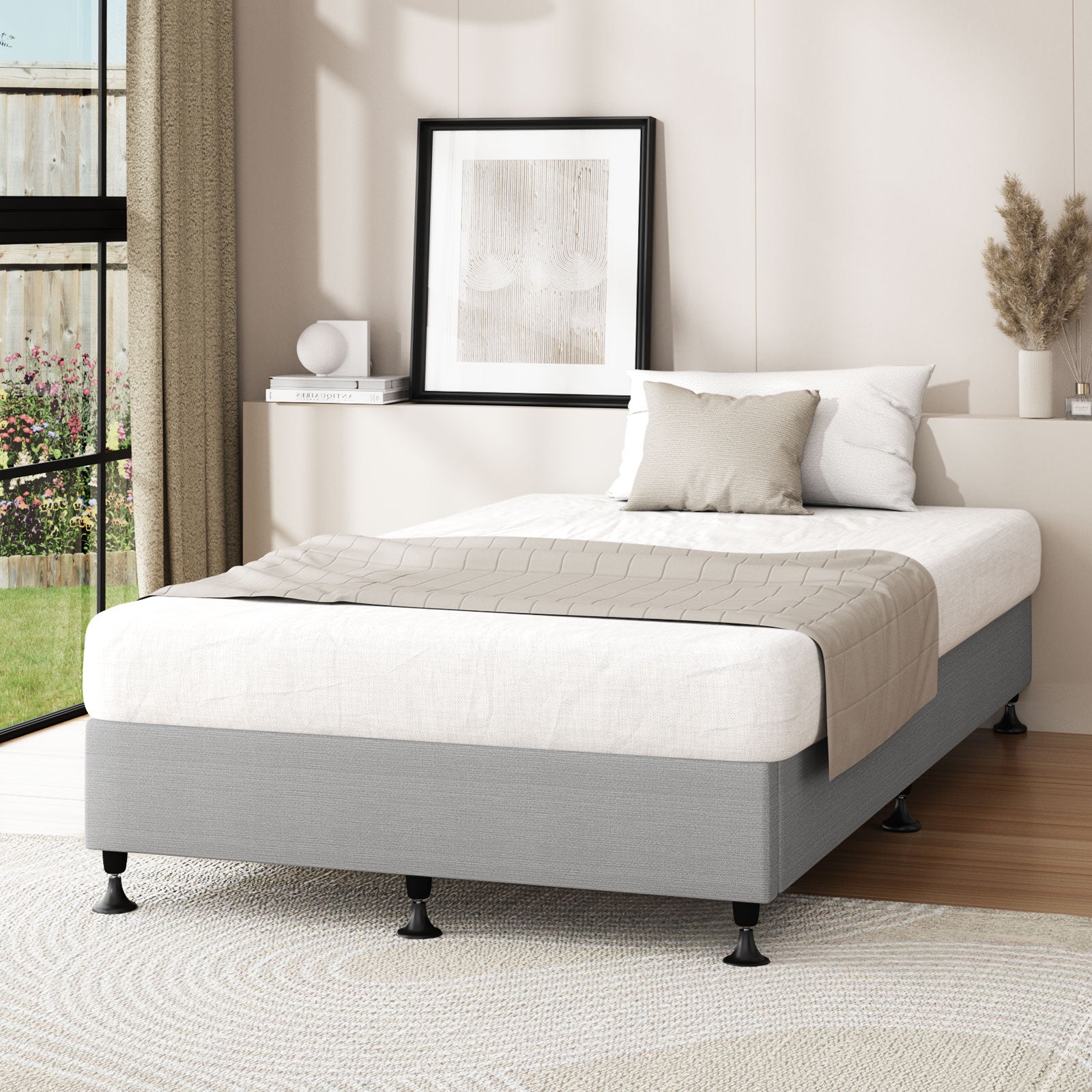 Oikiture Bed Frame King Single Bed Base Platform Grey