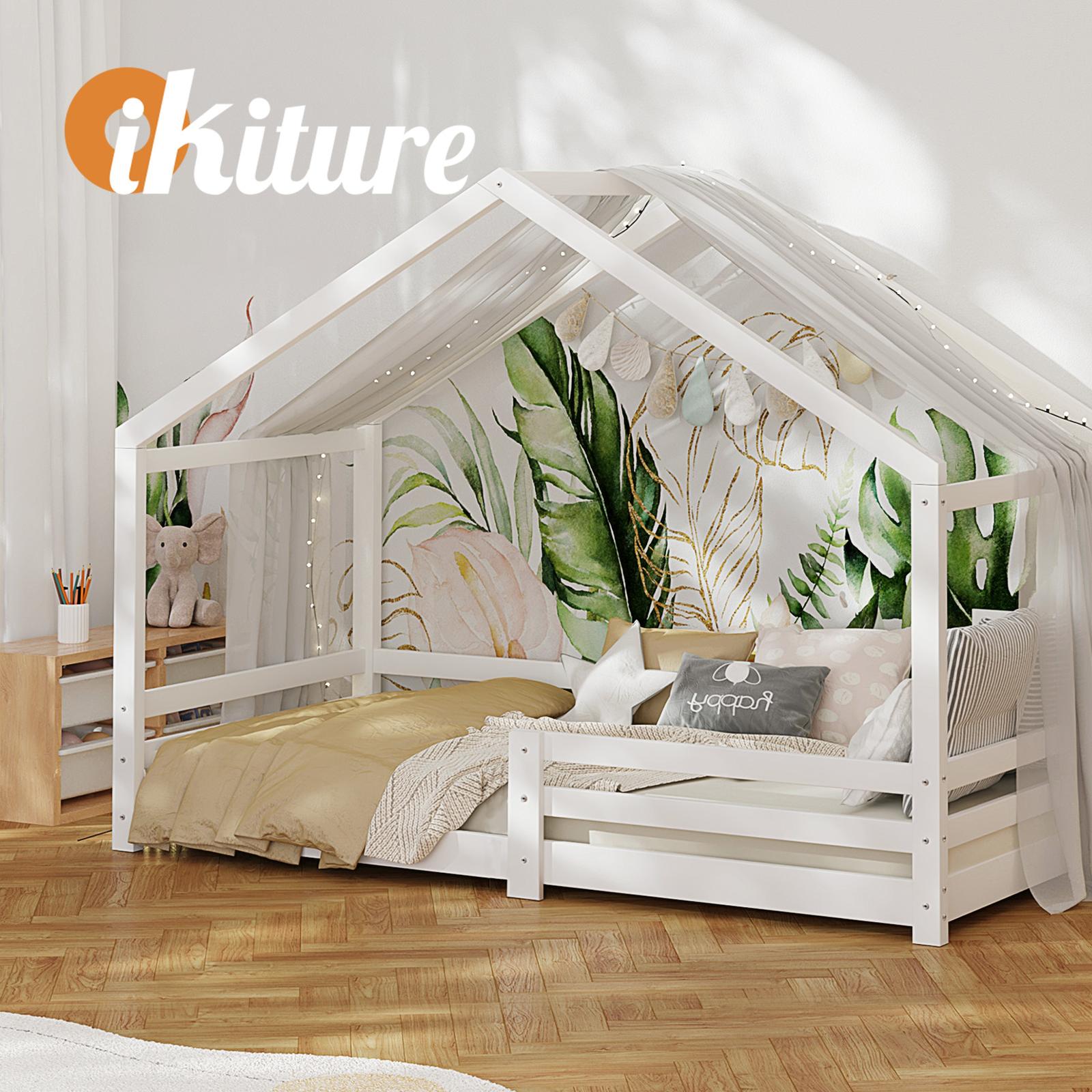 Oikiture Bed Frame Single Wooden House Bedframe Mattress Base Timber Platform