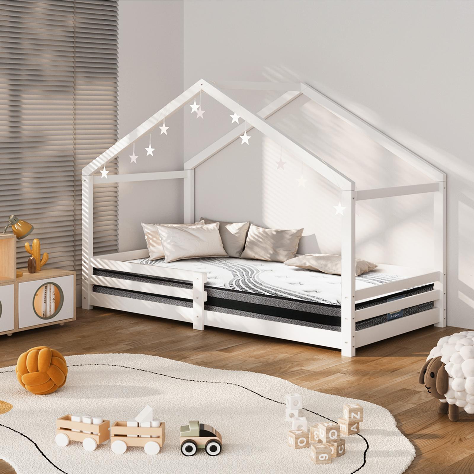 Oikiture Kids Bed Frame With Single Mattress Set White