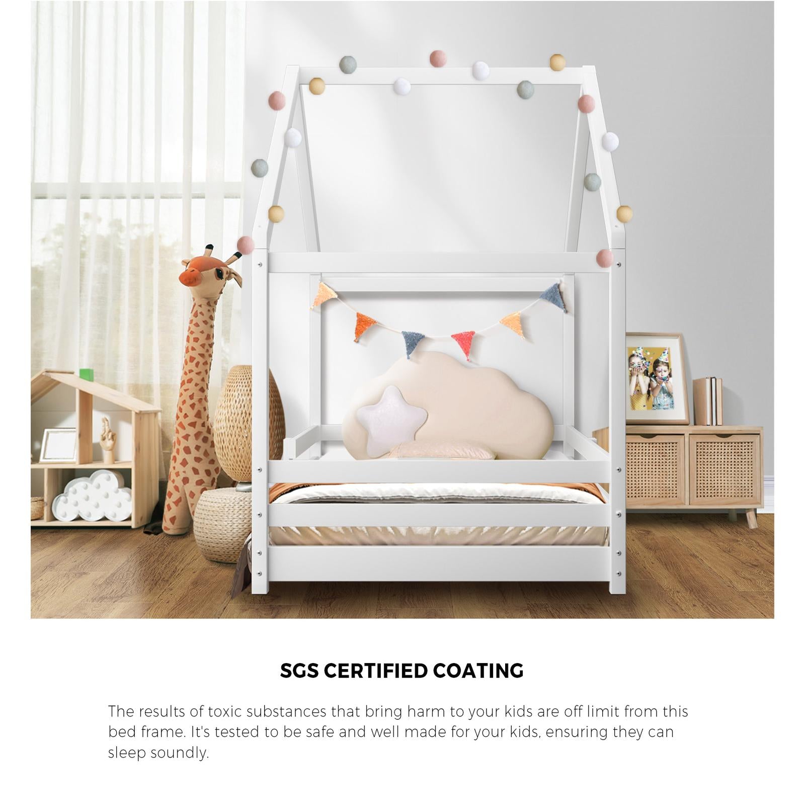 Oikiture Kids Bed Frame With Single Mattress Set White