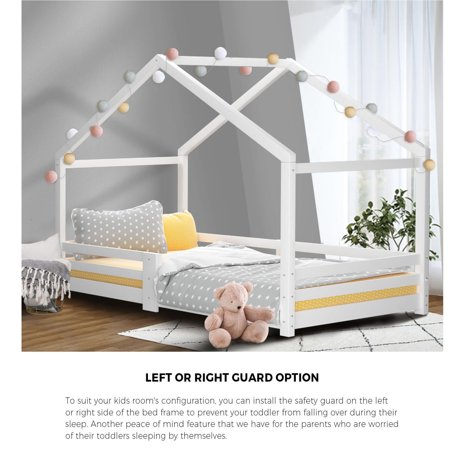 Oikiture Kids Bed Frame With Single Mattress Set White