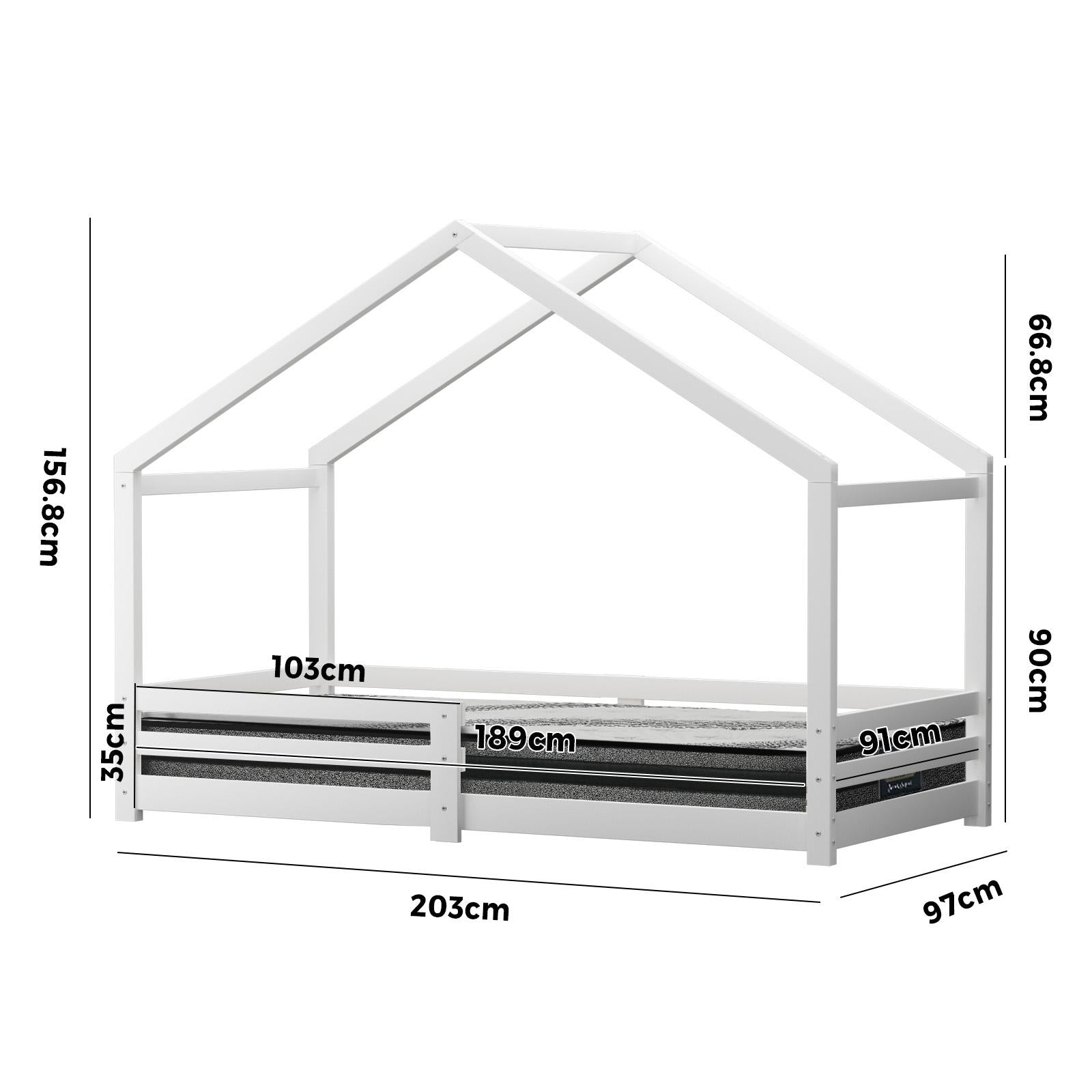 Oikiture Kids Bed Frame With Single Mattress Set White