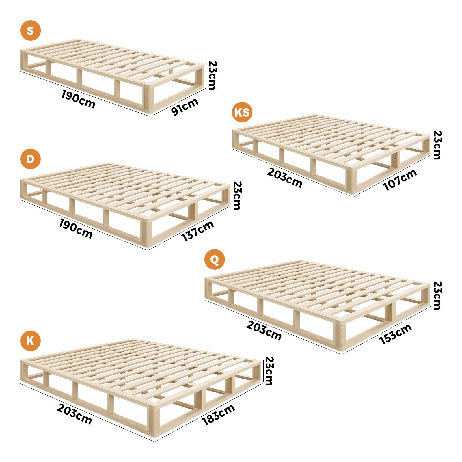 Oikiture Bed Frame Queen Double King Single Wooden Bed Base Platform