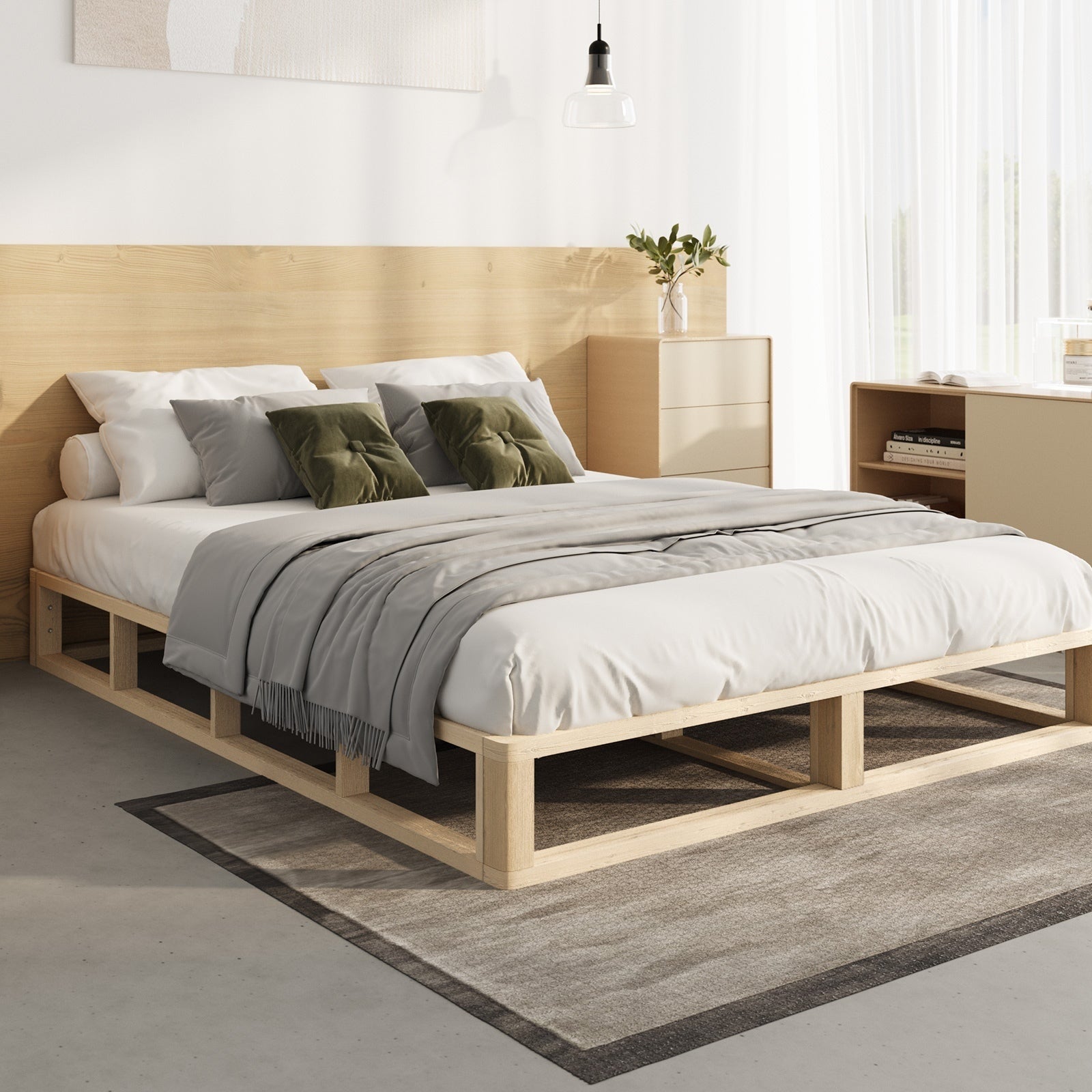 Oikiture Bed Frame Queen Double King Single Wooden Bed Base Platform