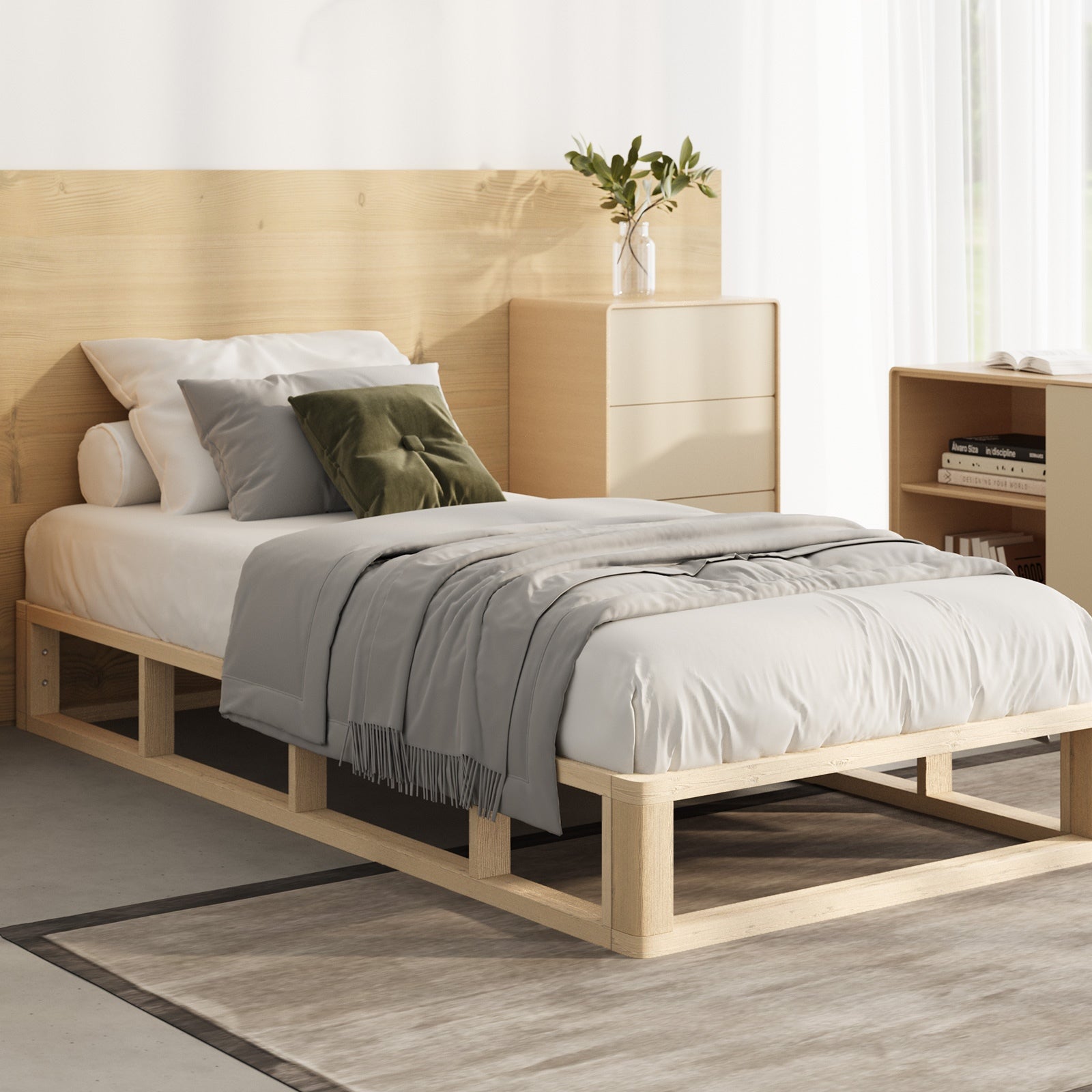 Oikiture Bed Frame Queen Double King Single Wooden Bed Base Platform