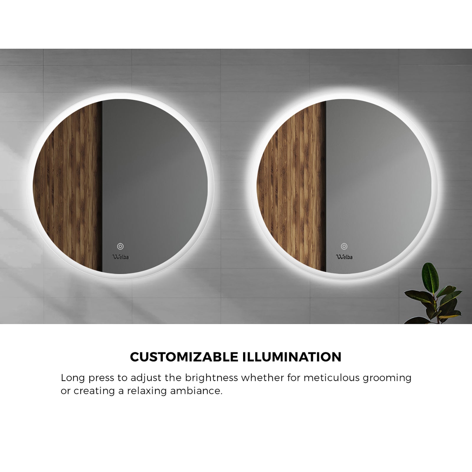 Welba 80cm LED Round Bathroom Mirror Anti-fog Makeup Wall Mirrors with Light