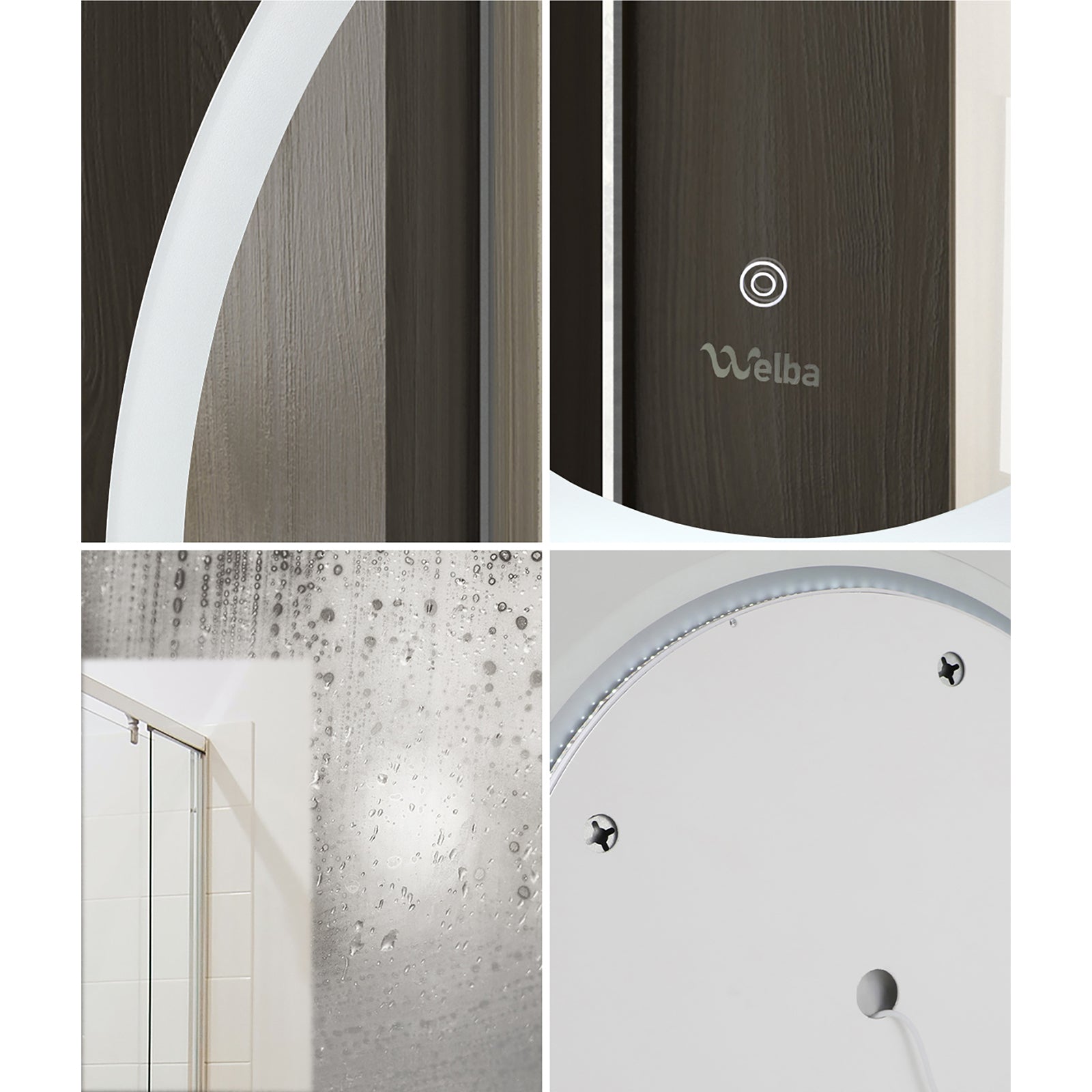 Welba 80cm LED Round Bathroom Mirror Anti-fog Makeup Wall Mirrors with Light