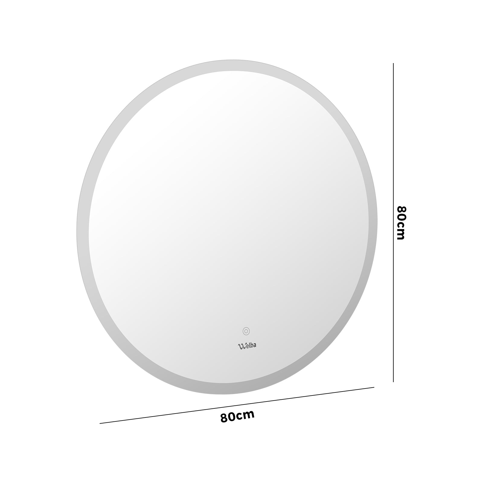 Welba 80cm LED Round Bathroom Mirror Anti-fog Makeup Wall Mirrors with Light