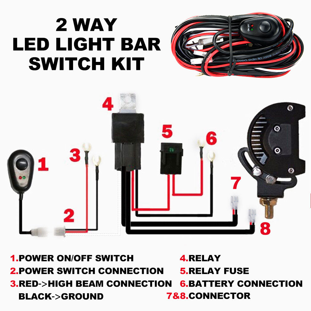 2-Way High Beam Wiring Loom Harness Kit LED Work light bar 12V 30A Fuse 3M