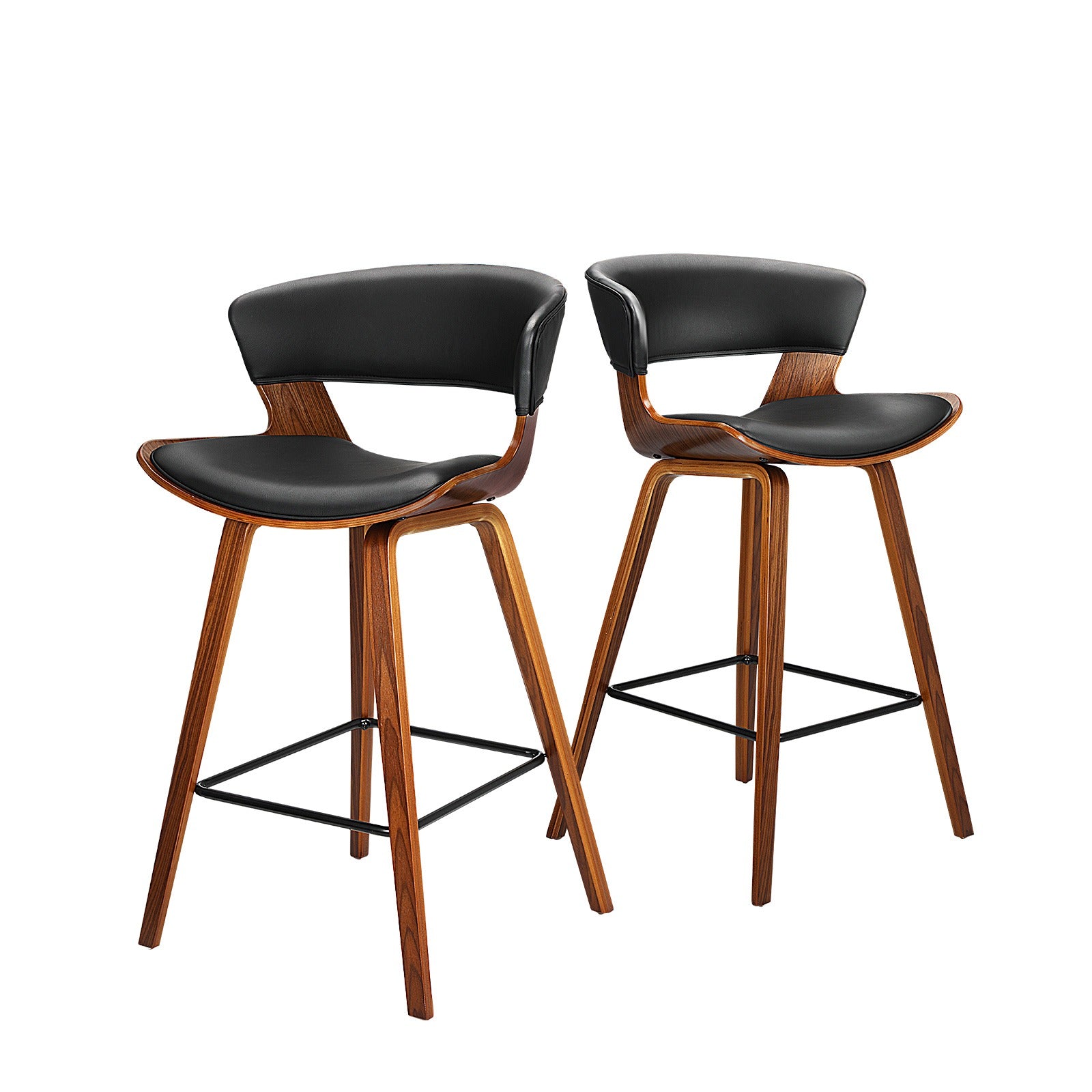 Oikiture Bar Stools Kitchen Stool Chairs Wood Barstool Dining Chair PU Leather x2