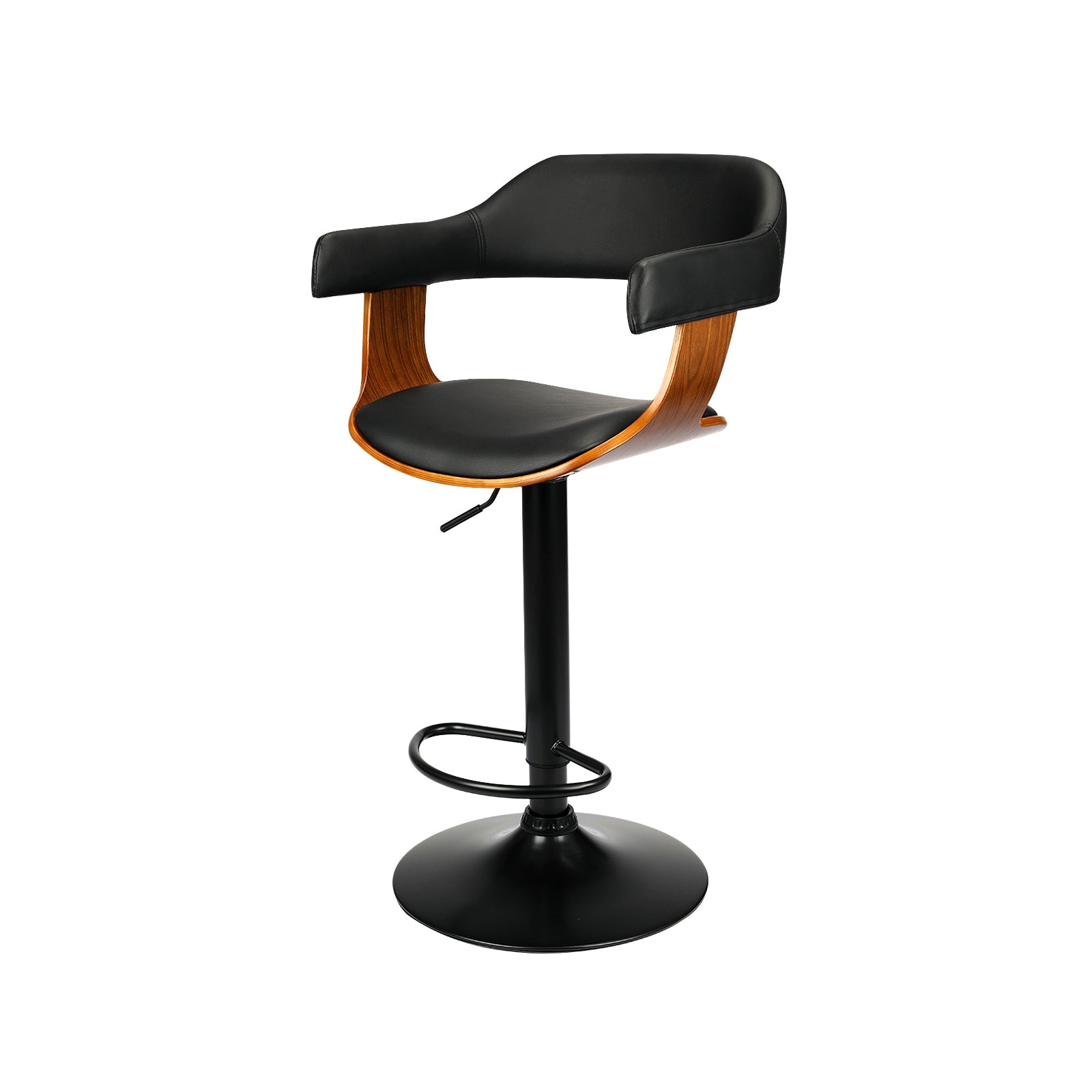 Oikiture Wooden Bar Stools Kitchen Swivel Chairs Bar Stool PU Leather Black x1