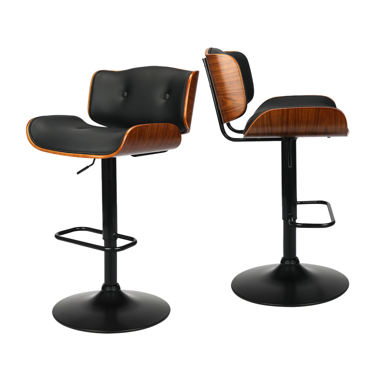 2x Oikiture Bar Stools Swivel Chair Kitchen Gas Lift Wooden Chairs PU Leather