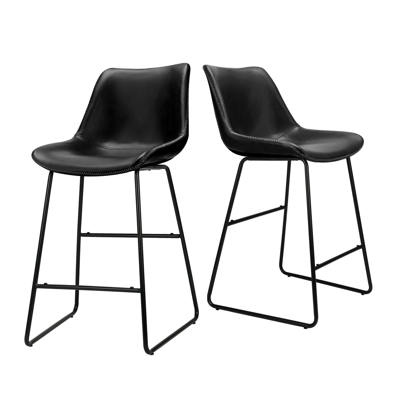 2x Oikiture Bar Stools Metal Bar Stool Kitchen Dining Chairs PU Leather Black