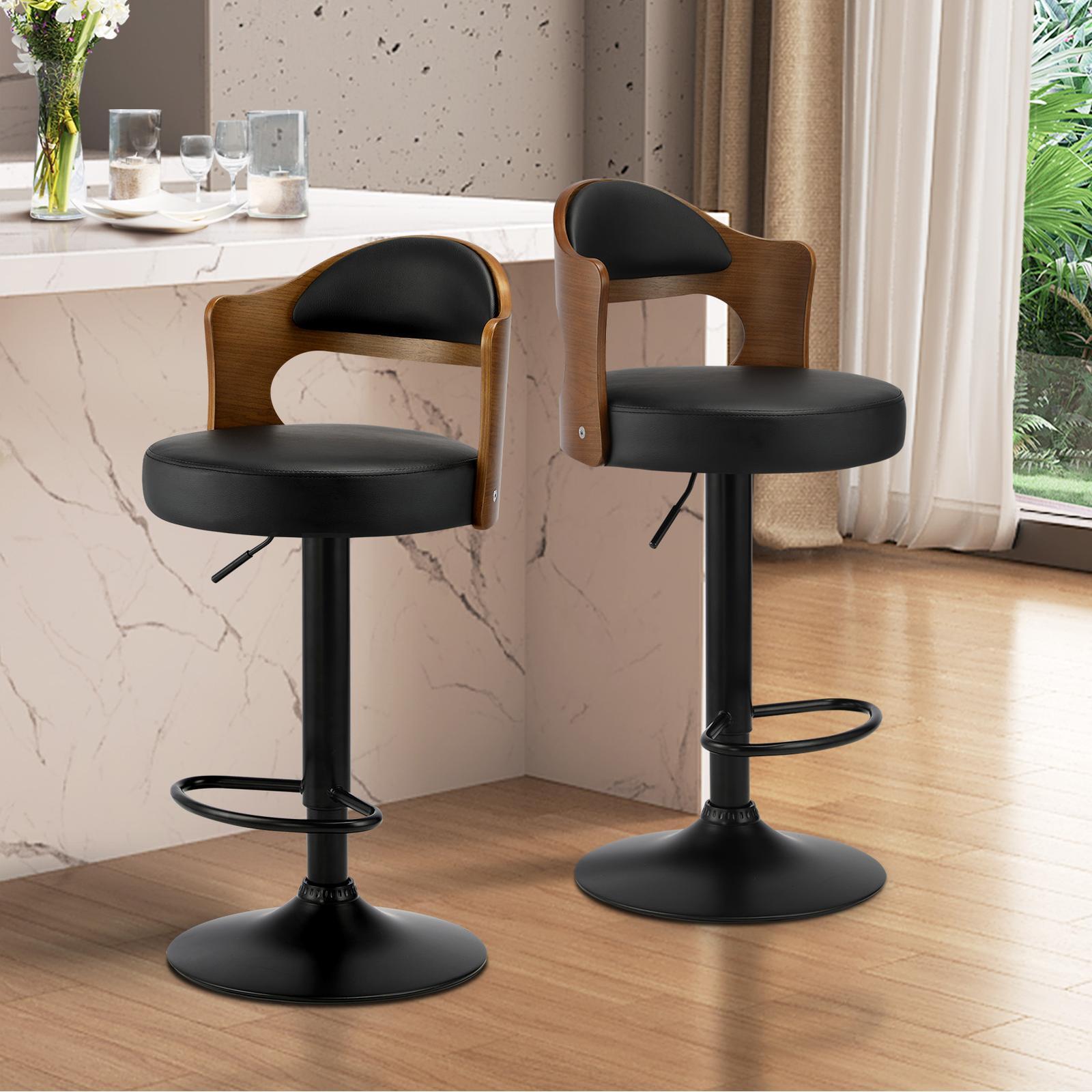 Oikiture Bar Stools Kitchen Swivel Barstool Chair Gas Lift Metal PU Leather ×2